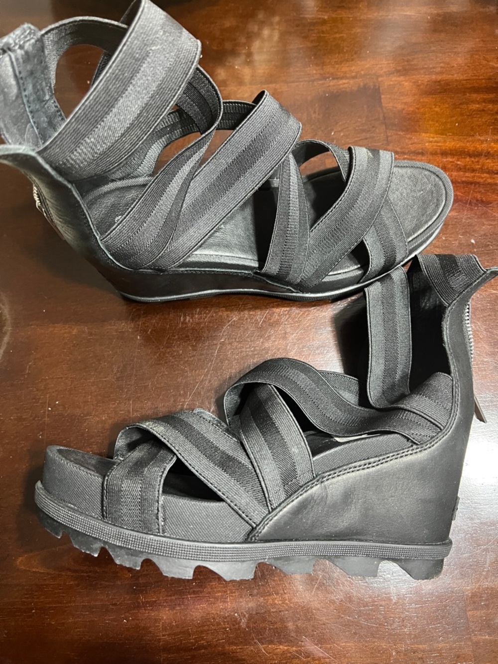 Black Strappy Wedge Heels – Women's Comfortable Fashion Sandals